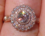 Milgrain Floral Dual Halo Engagement Ring 3.5ct Round Diamond 14k Rose Gold Over