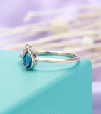 1ct Pear Cut Blue Sapphire Bezel Set Cute Engagement Ring 14k White Gold Finish