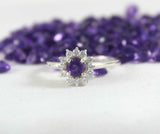 2.2ct Engagement Ring Round Cut Purple Amethyst Floral Halo 14k WhiteGold Finish