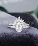 2.4ct Pear Cut Simulated Diamond Bridal Set Crown Tiara 14k White Gold Plated