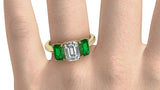 2ct Emerald Cut Diamond Accent 3 Stone Engagement Ring 14k Yellow Gold Finish