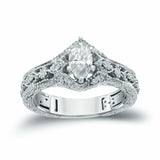 4Ct Marquise Cut Diamond Milgrain Vintage Engagement Ring 14K White Gold Finish
