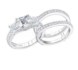 2.1ct Princess Cut Simulated Diamond Bridal Set Ring Guard 14k White Gold Plated