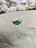 2ct Engagement Ring Green Emerald Cut Sapphire Accent Trilogy 14k WhiteGold Over