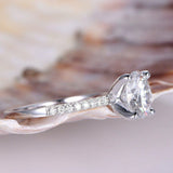 Accents Solitaire Engagement Ring 1ct Round Cut Diamond 14k White Gold Finish