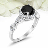 2ct Round Cut Black Diamond Engagement Ring Twist Shank Halo 14k White Gold Over