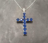 1.55ct Blue Sapphire Pendant Round Cut Holy Cross 14k White Gold Finish NO CHAIN