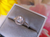 3Ct Round Cut Diamond Accent Halo Solitaire Engagement Ring 18K White Gold Over