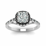 1ct Cushion Diamond Black Accent Solitaire Engagement Ring 14k White Gold Finish