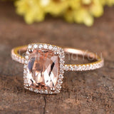 1.5ct Cushion Cut Simulated Morganite Halo Engagement Ring 14k Rose Gold Plated
