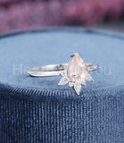 1ct Pear Simulated Peach Morganite Crown Engagement Ring 14k White Gold Plated
