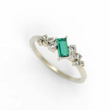 0.5ct Baguette Cut Green Emerald Minimalist Cluster Ring 14k Yellow Gold Finish