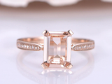 2ct Emerald Cut Peach Morganite Diamond Accent Solitaire Ring 18k Rose Gold Over