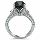 3.5ct Round Cut Black Diamond Split Shank Engagement Ring 14K White Gold Finish