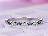 1ct Marquise Cut Blue Sapphire Wedding Band Half Eternity 14k White Gold Finish