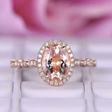 2ct Oval Cut Peach Morganite Engagement Ring Round Accent Halo 14k RoseGold Over