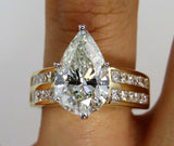 5Ct Pear Cut Diamond Solitaire Ring 14K Yellow Gold Over Two Row Princess Accent