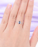 0.5ct Pear Cut Blue Sapphire Bezel Bridal Set Engagement Ring 14k WhiteGold Over