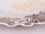 3ct Cushion Cut Peach Morganite Engagement Ring Split Shank 14k WhiteGold Finish