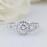 2.5ct Round Cut Diamond Engagement Ring Halo Split Shank 14k White Gold Finish