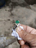 1ct Engagement Ring Princess Cut Green Emerald Step Shank 14k White Gold Finish