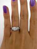 3Ct Oval Cut Diamond Intricate Filigree Antique Vintage Ring 14K White Gold Over