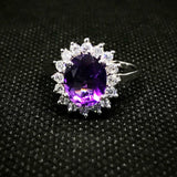 2.3ct Engagement Ring Oval Cut Purple Amethyst Floral Halo 14k White Gold Finish