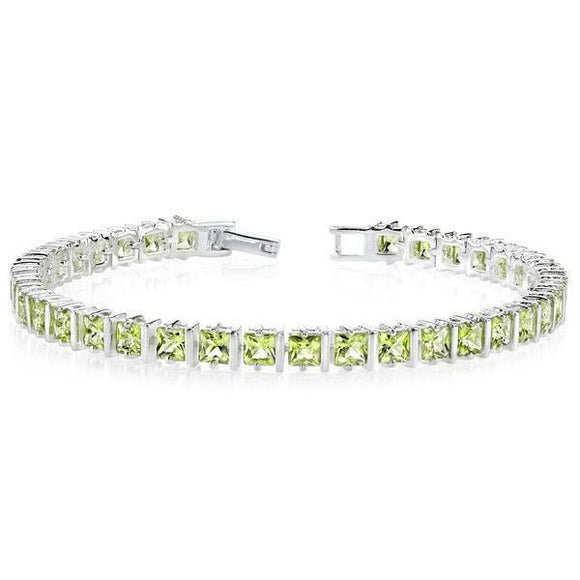 12Ct Princess Cut Green Peridot Exquisite Tennis Bracelet 14K White Gold Finish