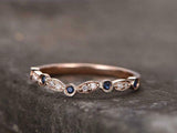 0.5ct Round Cut Blue Sapphire Wedding Band Curved Stackable 14k Rose Gold Finish