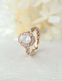 1.5ct Oval Cut Diamond Engagement Ring Halo Braided Band 14k Dual Gold Finish