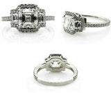 5.5ct Asscher Trilogy Halo Engagement Ring 14K White Gold Over Trapezoid Accents