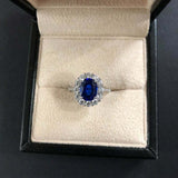 2.34ct Oval Cut Blue Sapphire Floral Halo Engagement Ring 14k White Gold Finish