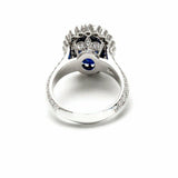 3ct Oval Cut Blue Sapphire Engagement Ring Halo Round Accent 14k White Gold Over