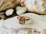 1.8ct Engagement Ring Emerald Cut Peach Morganite Solitaire 14k Yellow Gold Over