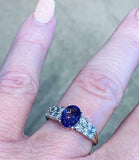4ct Oval Cut Purple Amethyst Solitaire with Accent Ring 14k White Gold Finish