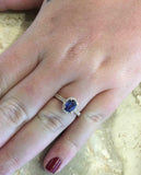 2.2ct Engagement Ring Oval Cut Blue Sapphire Diamond Halo 14k Yellow Gold Finish