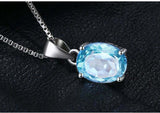 2.3ct Blue Topaz Pendant Oval Cut Solitaire Women 14k White Gold Finish NO CHAIN