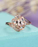 1.7ct Oval Cut Peach Morganite Floral Open Engagement Ring 14k Rose Gold Finish