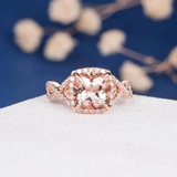 2ct Engagement Ring Cushion Cut Peach Morganite Halo Infinity 14k Rose Gold Over
