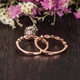 2ct Oval Peach Morganite Bridal Wedding Set Engagement Ring 14k Rose Gold Finish