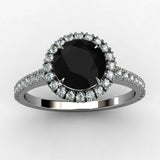 1.3ct Round Cut Black Diamond Solitaire Engagement Ring 14k White Gold Finish