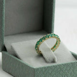 2.4ct Wedding Band Round Green Emerald Stackable Eternity 14k Yellow Gold Finish