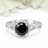 2ct Round Cut Black Diamond Engagement Ring Twist Shank Halo 14k White Gold Over