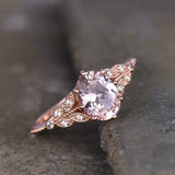 2ct Engagement Ring Oval Cut Morganite Leaf Milgrain Accents 14k Rose Gold Over