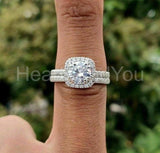 2.2ct Round Moissanite Halo Ring Half Eternity Bridal Set 14K White Gold Plated