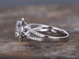 1ct Round Cut VVS1 Diamond Halo Solitaire Engagement Ring 14k White Gold Finish