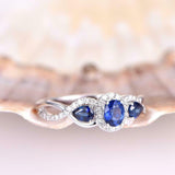 2.2ct Engagement Ring Oval Cut Blue Sapphire Halo Infinity 14k White Gold Finish