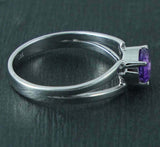 0.5ct Oval Cut Purple Amethyst Split Shank Engagement Ring 14k White Gold Finish