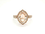 2ct Engagement Ring Oval Cut Peach Morganite Halo Milgrain 14k Rose Gold Finish