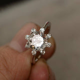 Floral Solitaire Engagement Ring 1.5ct Round Cut Diamond 14k White Gold Finish